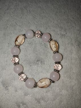 Pink and Champagne Beaded Stretch Bracelet - Handmade Jewelry